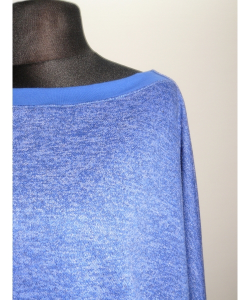 Cieplutki kobaltowy sweter melanżowy ze ściągaczami OVERSIZE